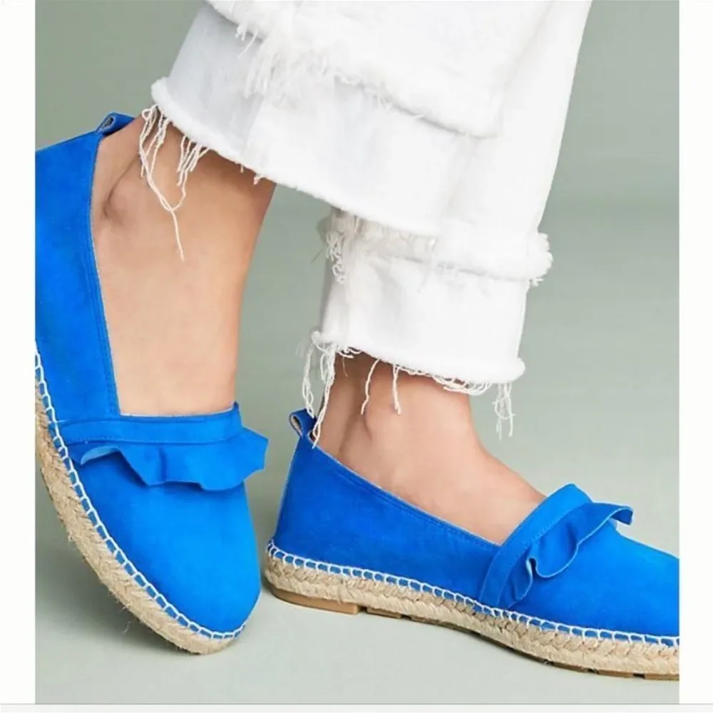 ANTHROPOLOGIE RUFFLED BLUE SUEDE ESPADRILLES‎ 38 (7.5)
